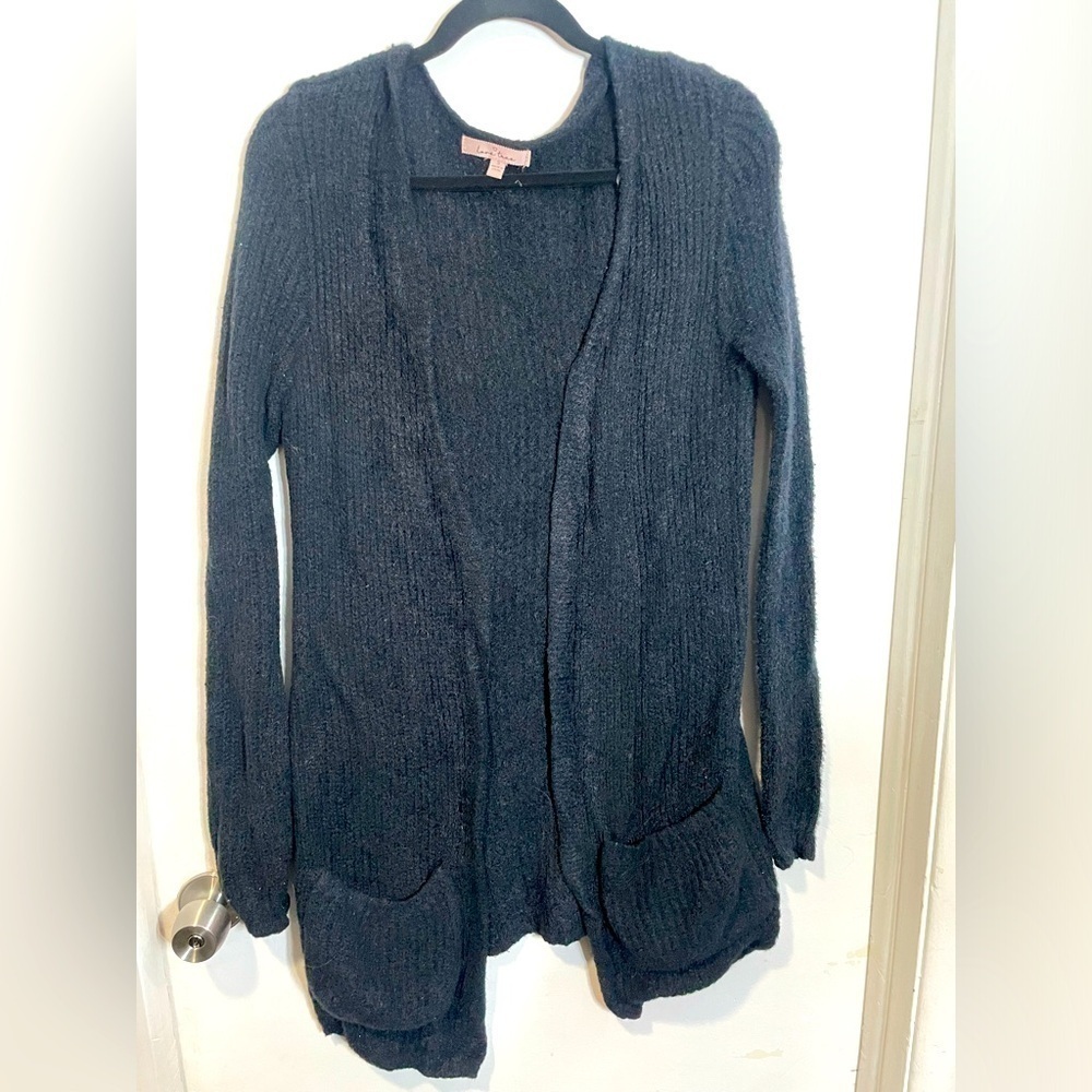 Love Tree  Long Line Open Front Long Sleeve Knit Cardigan Gray